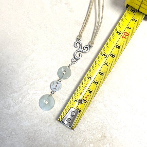 Genuine Light Green Nephrite Eternity Ring Necklace, Lariat Pendant & Waxed Cord - Picture 9 of 11